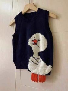 Áo Len Dệt Kim Dáng Rộng Cỡ Lớn 300 Pound Thiết Kế Hoạt Hình Vịt Thu Đông Áo Vest Cổ Tròn Không Nút Chất Liệu Polyester Cotton