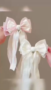 Bow Hair Clip Big Ribbon Hair Pin Long Elegant Hair Bows Fashion Accessories for Women Girls Large Spring Clips Solid Color Satin Decorative