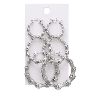 FNIO Statement Gold Color Big Bamboo Circle Hoop Earrings For Women Hip Hop Earrings set Classic Jewelry 3pcs/set
