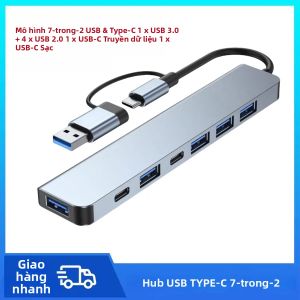 TABLLYUGE USB Hub Type C Bộ Chuyển Đổi Đa Cổng Bộ Mở Rộng 2in1 Splitter Extender 4/5/7/8Port Cho PC/Laptop/Thiết Bị Máy Tính Bảng USB 3.1 Gen1