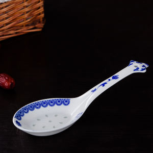 Thìa Gốm Sứ Cỡ Lớn Họa Tiết Hoa Màu Xanh Trung Hoa Dài Tay Thìa Cơm Súp Thìa Trộn Thức Ăn Thìa Đơn Giản Chịu Nhiệt