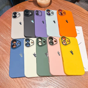 CrashStar With Logo Solid Color Frosted Hard Shockproof Phone Case For iPhone 16 15 14 Pro Max Plus 13 12 11 Pro Max Fashion Simple Phone Casing Skin-friendly Anti-fingerprint Phone Cover Shell With Glass Camera Lens Films Protection Hot Sale