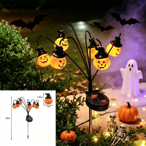 Halloween Pumpkin Witch Hat Solar Stake Light Outdoor LED Garden Pathway Light with Warm Glow for Yard Lawn Decor Party