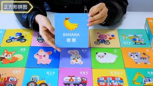 Flashcard Ghép Hình Động Vật Trái Cây & Phương Tiện Giao Thông Cho Trẻ 3-6 Tuổi Song Ngữ Trung-Anh Giáo Dục Sớm 12 Thẻ