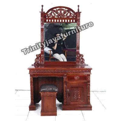Meja Rias Rahwana Kayu Jati Muda 1/2 Biro/trinityjayafurniture