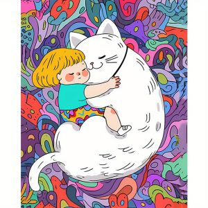 Girl And a Cat Paint By Numbers For Adults Handpainted Number Drawing Coloring Wall Art Living Room Decor
