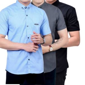 Paket Murah 3 Kemeja Polos Pria Lengan Pendek / Kemeja Kantor / Kemeja Kasual BEST SELLER