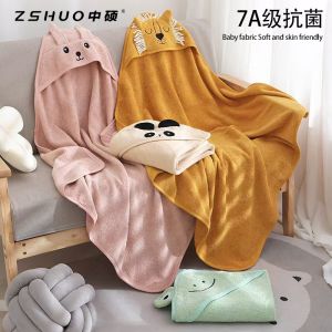 Pure Cotton Baby Bath Towel with Hat 32 Strands Non-shedding Newborn Absorbent Childrens Wrap Soft Comfortable Infant Swaddle