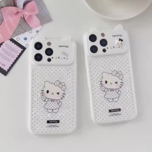 Sanrio | Ốp Điện Thoại Silicon 3D Hello Kitty Chấm Bi Dễ Thương Phong Cách Hàn Quốc Dành Cho iPhone Chống Sốc Bảo Vệ Tốt Kèm Dây Đeo Dành Cho 15/16/17 Pro/Pro Max