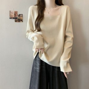 Plus Size Womens Clothing for Fat Girls Recommend ~ Casual Belly Covering Square Collar Knitwear Womens Loose Slim Looking Bottoming Shirt