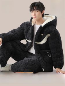 MiiOW | เสื้อคลุมผ้าขนแกะขนเป็ดขนแกะสำหรับผู้ชายในช่วงฤดูหนาว 3 ชั้น ผ้าขนแกะผสมโพลีเอสเตอร์ เสื้อคลุมแบบมีฮู้ด แขนยาว ปกตั้ง