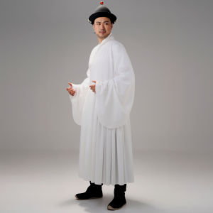 Traditional Chinese round Neck Robe Wedding Attire for Women Han Wedding Ceremony Maidservant Style Polyester Blend Long Sleeve