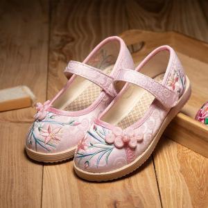 Handmade Childrens Hanfu Shoes Embroidered Baby Style Beijing Cloth Shoes Girls Spring Summer Autumn Seasonal Floral Pattern