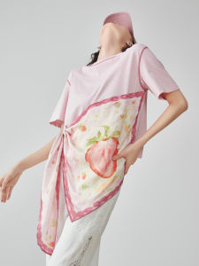 XIAODADEHUA | Design Pink Printed Cloth Tied Short Sleeve T-Shirt