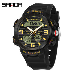 Sanda | SANDA 2026 Fashion Men Electronic Quartz Watch Multifunctional Dual Display Watch Luminous Alarm Clock Calendar Watches for Man