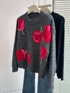 QINGNAER | Cherry Embroidery Large Size Soft Comfy Youthful Sweater