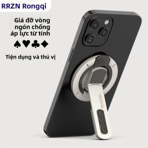 RQZN | Dual-Sided Magnetic Phone Stand with Magsafe Ring 360° Rotation Aluminum Foldable Portable Back Support