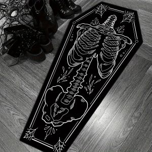 VIKAMA Gothic Coffin Shape Carpet Human Skeleton Pattern Soft Non-Slip Diablo Living Room Bedroom Halloween Party Decoration
