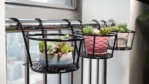 TP Hanging Plant Rack 4pcs Balcony Flower Stand Metal Baskets Removable Plant Shelves Hanging Flower Pot Hanger window Hanging Type Display Hanging Basket