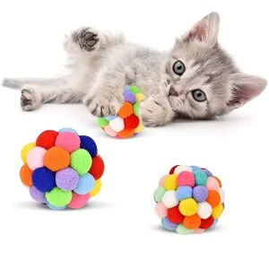 1/3PCS Cat Toys Balls Cat Plush Ball Pet Bouncy Bell Ball Toy Self Hi Colorful Pompoms Pet Soothing Toys Random Color