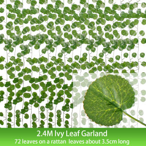 1Pcs 2.4M Artificial Green Leaves Ivy Vine Garland Creeper Rattan Fake Leaf Plants Hanging Vines For Garden Wedding Party Decor