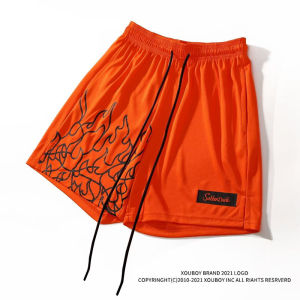 Summer New Style Mens Basketball Shorts Casual Sporty Polyester Fiber Quick Dry Breathable Flame Patterned Four-Fifths Length