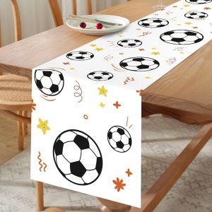 1PC Soccer Table Runner Soccer Game Day Decor Polyester Fabric Table Cloth For Football Themed Birthday Party Soccer Match Decor
