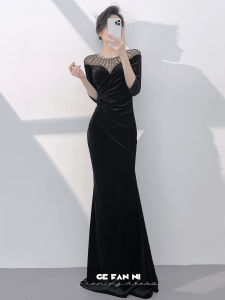 Formal Evening Dress Velvet Fish Tail