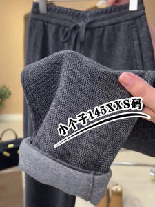 กางเกงขายาวทรงตรงผ้าถักหนาเอวสูง ทรงหลวม ผ้ากำมะหยี่ฤดูใบไม้ร่วง/ฤดูหนาว กางเกงขายาวทรงตรงผ้ากำมะหยี่ทรงหลวม