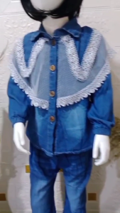 " Bonus Bando Baju Anak Perempuan Setelan Jeans Lengan Renda Modis Umur 3 - 12 Tahun / COD - BQ