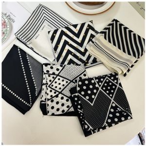 Black Series Minimalist Lines Polka Dot All-Matching Spring & Fall Ins Hair Tie 70 Small Silk Scarf Square Scarf Belt Decoration