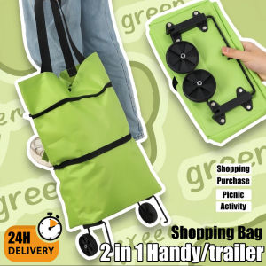Pemegang/Tolak-Tarik Beg Beli-belah Boleh Dilipat 2in1 Menanggung Beban 50kg reusable Canvas tote bag Environmentally friendly and dirt-resistant Trolley bag with wheel Shopping is effortless shopping Trolley with wheel Portable Trolley market Grocery bag