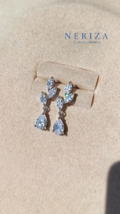 Neriza Jewelry/ ต่างหูระย้าเพชรสังเคราะห์เกรดพรีเมี่ยม ประกายเทียบเท่าเพชรแท้ ต่างหูเจ้าสาว พร้อมกล่อง NE134