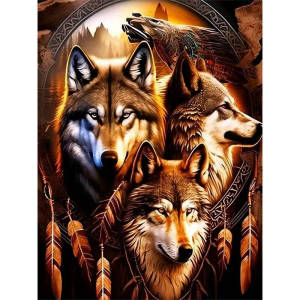 Huacan New Arrivals Diamond Painting Wolf Dreamcatcher Full Square Round Drill Diamond Mosaic Animal Embroidery Bedroom Decor