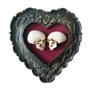 Framed Miniature Realistic Human Skulls  Romantic Love Resin Skull Ornament Craft Skeleton Spooky Wall Art For Home