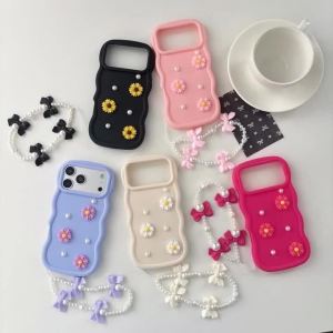 szhaiyu | Premium Flowers Pearl Chain Rope Wave Phone Case For iPhone 18 17 16 15 14 13 12 11 Pro Max Plus 17ProMax Cover Funda Coque