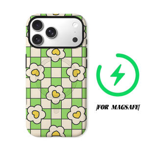 green checkered flower Phone Case for iPhone 18 17 16 15 14 13 12 11 Air Pro Max Plus Double-layer Cover