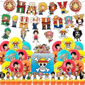 ONE PIECE Birthday Party Supplies Balloons Flags Cake Decorations for Kids Cartoon Theme