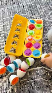 Coogam Matching Eggs 12 pcs Set Color & Shape Recoginition Sorter Puzzle for Toddlers Game Early Learning Educational Fine Motor Skill Montessori Gift for Year Old Kids