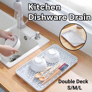 Kitchen Drain Tray Tableware Double Tray Rectangular Fruit Tray Tea Tray Living Room Drain Basket