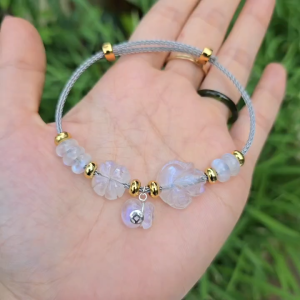 Q2161 Vòng ngũ điếu cỏ 4 lá hồ ly phượng túi tiền Mặt Trăng Moonstone treo móc Bạc cho Kim và Thuỷ - Phong Thuỷ TUDO P