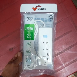 Ổ cắm điện GONEO NA1210-20 - 3 lỗ - 1 công tắc - Dây dài 2m - Công suất 2500W- Trắng