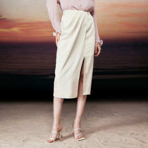 TAMMY TANGS | Elegant Satin Half-length Skirt In Apricot French Gentle Style Irregular Luster Womens Mid-length City Commute Business Skirt