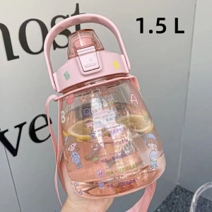 1500ml Water Bottle with Straw Time Marker Student Sports Water Bottle Large Capacity Portable Super Big Belly Female