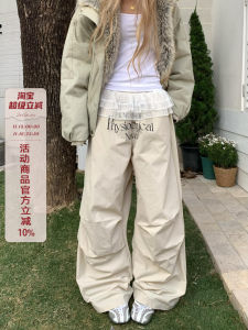 ZHL Studio American Letter Print Splicing Lace Edge Work Pants Spring Autumn Casual Street Dance Womens Trousers