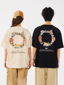 Áo Thun Cotton Tay Ngắn Mùa Hè Cho Cặp Đôi Thiết Kế Độc Đáo Áo Thun Nam Nữ Cổ Tròn Dáng Rộng in Họa Tiết Hoạt Hình