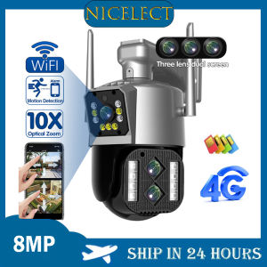 Nicelect 4k 8MP 10x CCTV 4G Wifi Camera An Ninh IP pzt nhìn trong đêm màu theo dõi di động ai chống thấm không dây ngoài trời