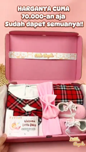 Hampers Newborn Bayi Girl Premium Setelan Dress Bayi Motif Kotak 4in1 Free Box / Kado Bayi lahir