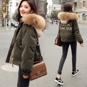 Womens Mid-Length down Cotton Jacket Loose Fit Korean Style Winter Coat Fashionable Student Trendy Small Cotton Shirt Outerwear