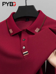 High-End Red Long-Sleeve Mens T-Shirt Fleece-Lined Business Casual Polo Shirt Sweatshirt for Spring Autumn Winter